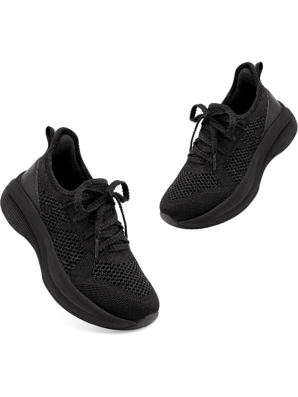 Girls Black Knit Tennis Shoes Slip-On Kids Running Shoes Athletic Running Shoes